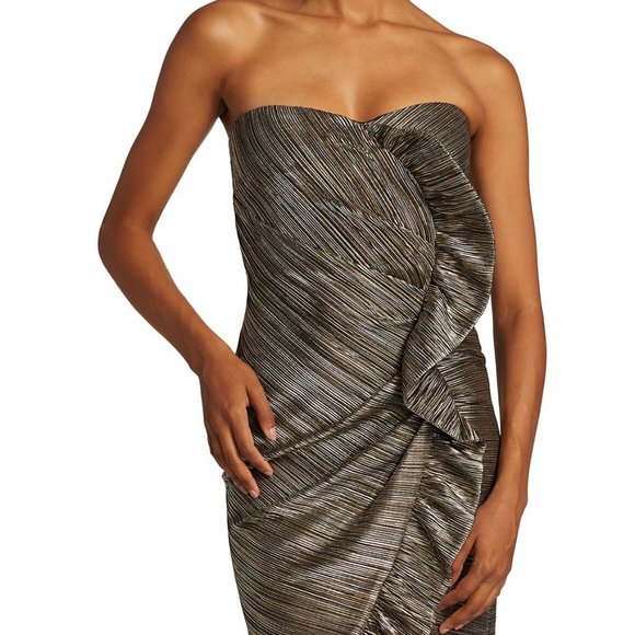NEW Jonathan Simkhai Dylan Metallic Plissé Strapless Midi Dress Size 8 - Picture 10 of 16